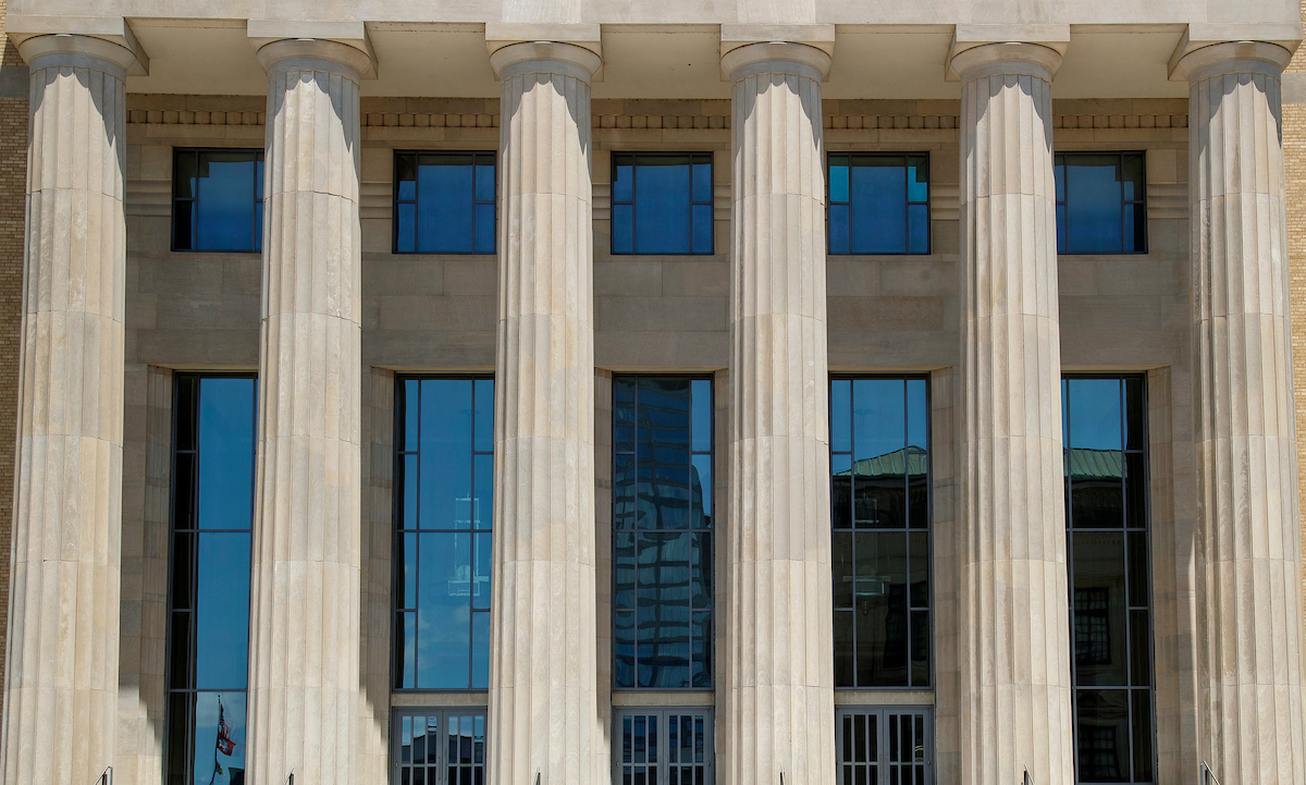 Exterior of Robinson Auditorium building to use as generic art element for criminal justice department web page. Photo by Ben Krain.