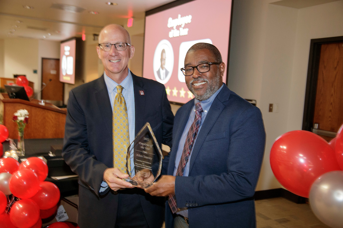 Allen Stanley, associate vice chancellor for finance, won the Employee of the Year Award, which honors an employee who consistently demonstrates exceptional job performance, leadership, innovation, and inclusive excellence.