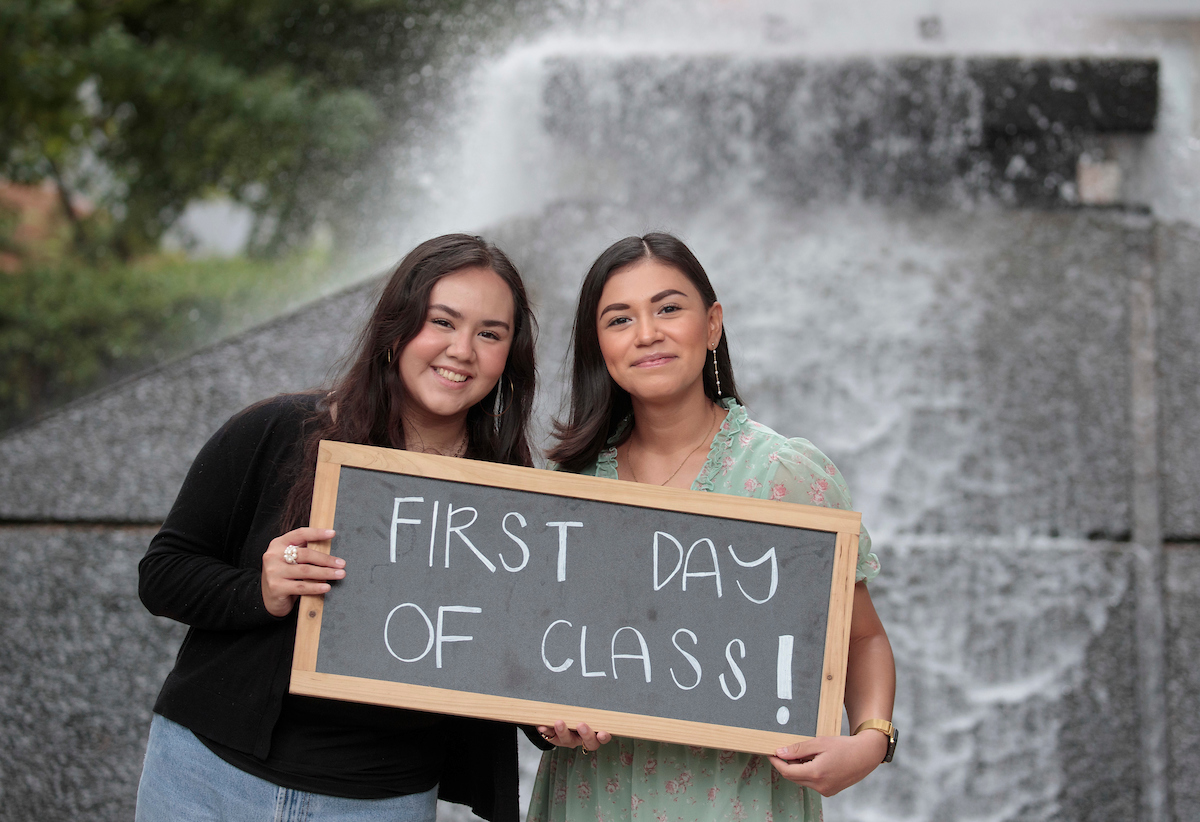 Students walk across campus on their way to class during the first of day the Fall semester.