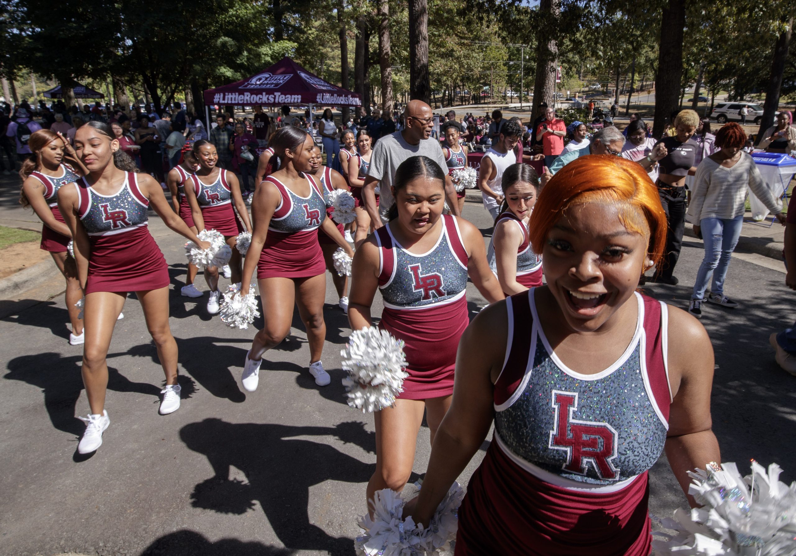 The UA Little Rock Dance Team dances with Coach Darrell Walker at BBQ at Bailey.