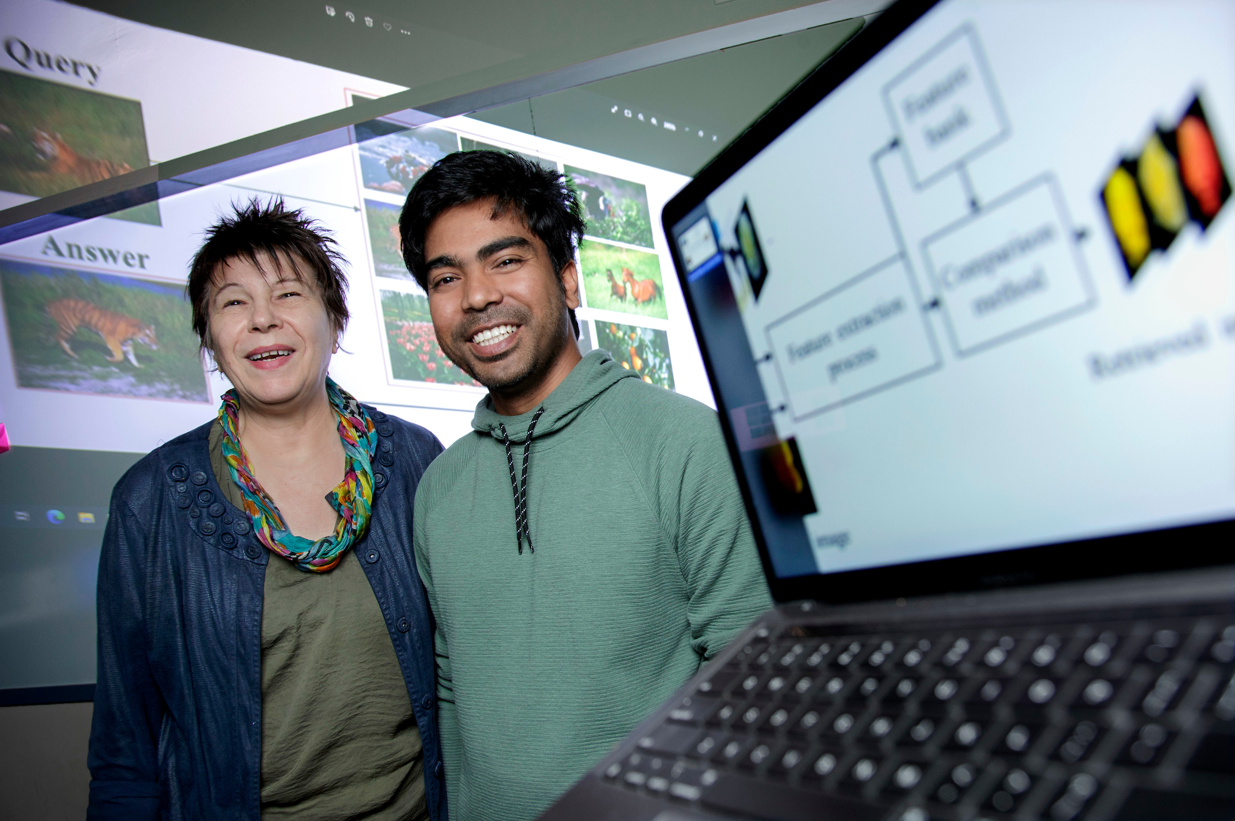 UA Little Rock Ph.D student in computer and information science, Md Sarker, right, and his computer science professor Mariofanna Milanova, left, received a $50,000 grant from the National Science Foundation’s (NSF) Innovation Corps (I-Corps) program to help bring a new consumer product to market. Sarker is developing RightHand, an online marketplace fueled by artificial intelligence as part of his dissertation research.