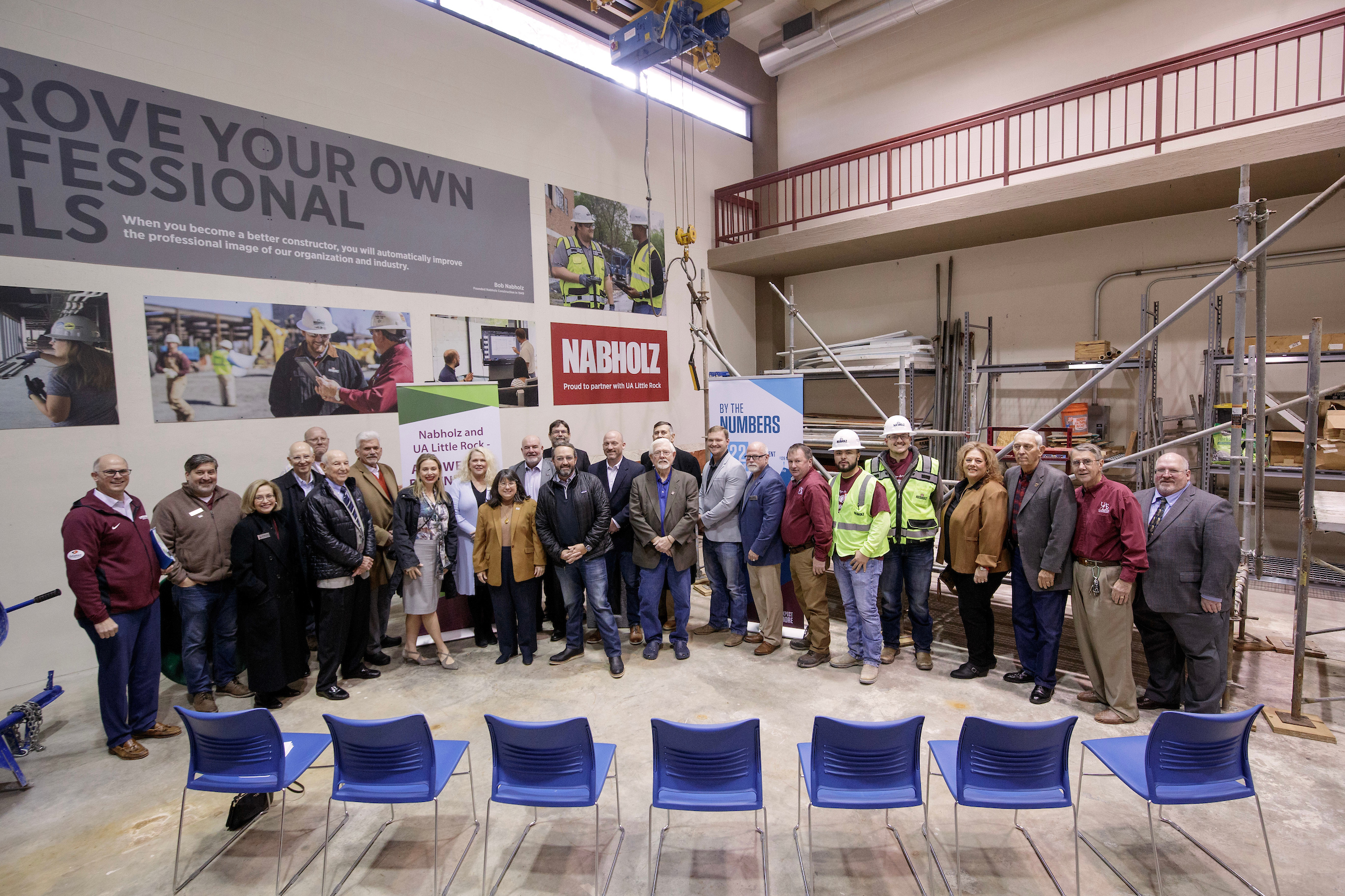 UA Little Rock unveils a newly renovated lab during a dedication ceremony. The space will provide construction management and civil engineering students with practical application training and safety in scaffolding, steel erection, and concrete framework.