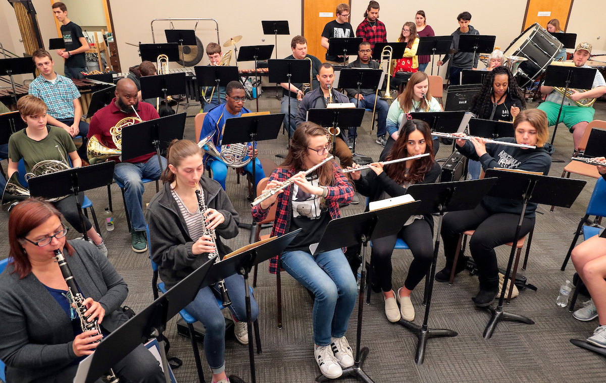 Music students participate in a wind ensemble class