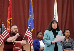 Chancellor Christy Drale speaks during a Veterans Day ceremony on campus.