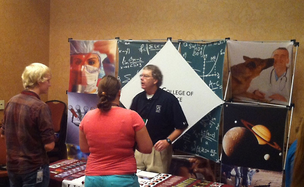 College of Science recruiter Buster talks to students