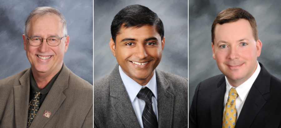 Faculty Excellence award winners for 2015: Jeff Gaffney, Nitin Agarwal, Tom Tudor