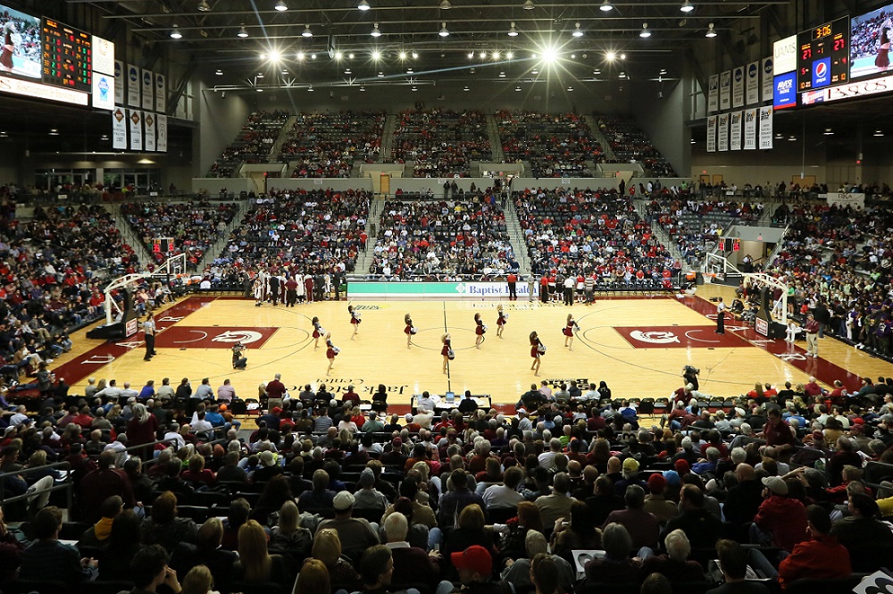 crowd gathers at Jack Stephens Center