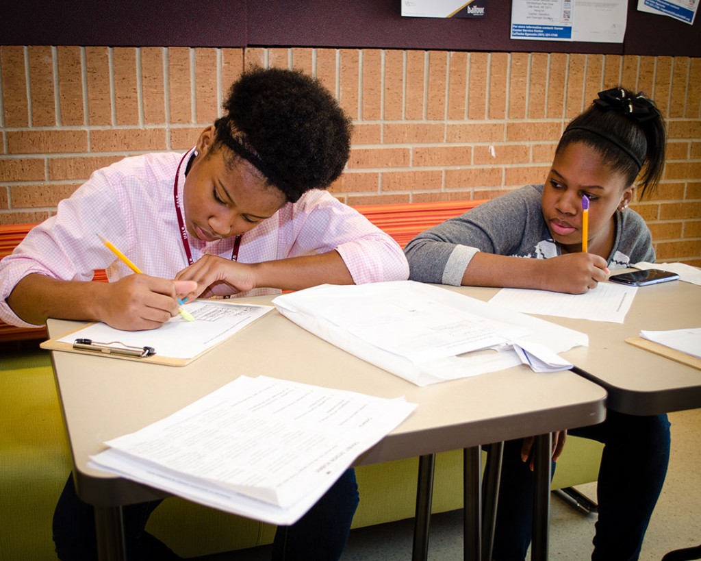 Some participants in a Girls in the Middle activity Oct. 10, 2015, at UALR. 