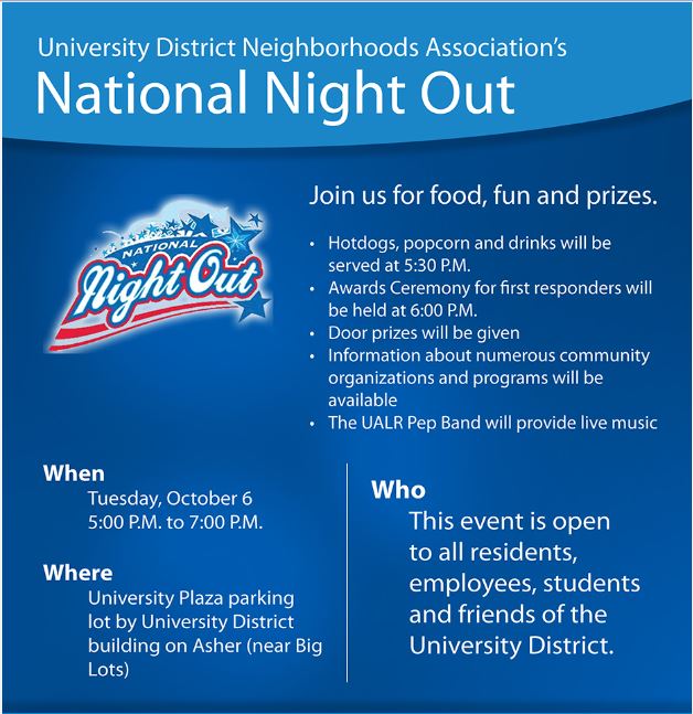 National Night Out 2015 promotional material, including schedule