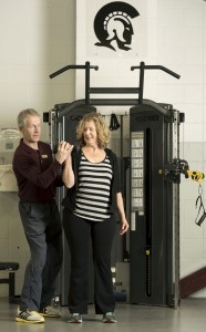 Karl Lenser, UALR's new employee wellness coordinator, works with Marie Sandusky, UALR's director of health services.