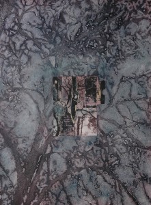 Brad Cushman's collage, "Shadows in the Water I," is featured in his art show at Pulaski Technical College.