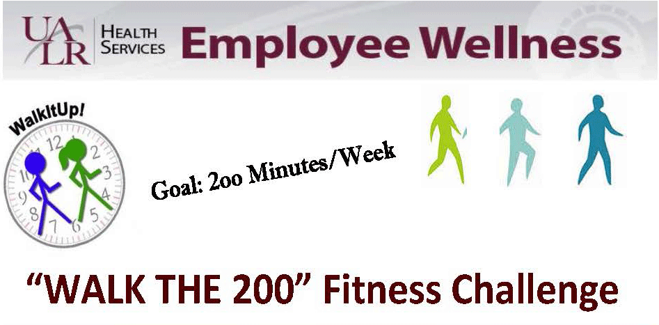 Organizers of the University of Arkansas at Little Rock’s Employee Wellness program are encouraging all university employees to join the Walk the 200 fitness competition. From Oct. 10 to Nov. 20, participants are challenged to walk at least 200 minutes per week.