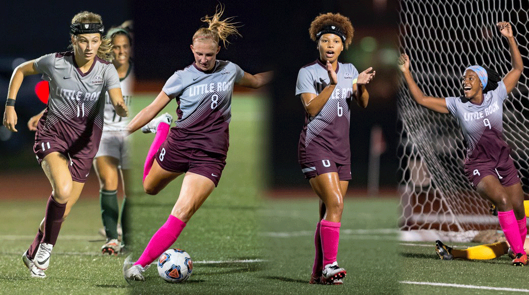 Sophomore forward Arola Aparicio was named to the All-Sun Belt First Team, and teammates Doro Greulich, Mikayla Uyokpeyi and Quin Wilkes joined her by earning All-Sun Belt Second Team status.