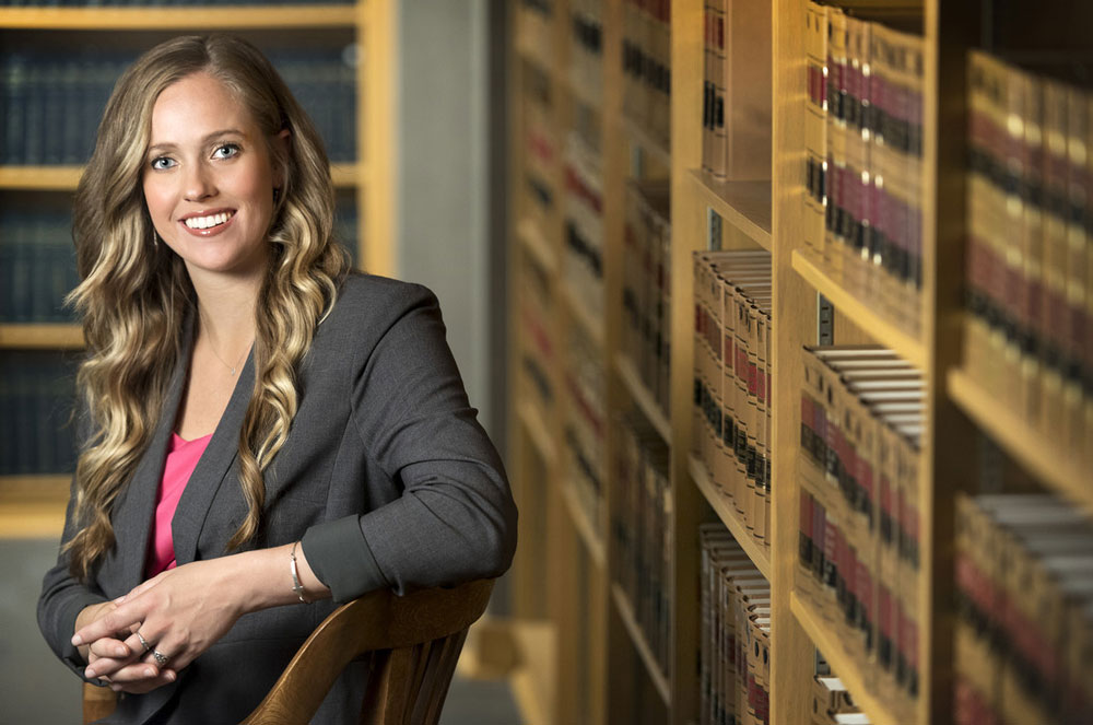 Whitney Ohlhausen in the Bowen School of Law library.