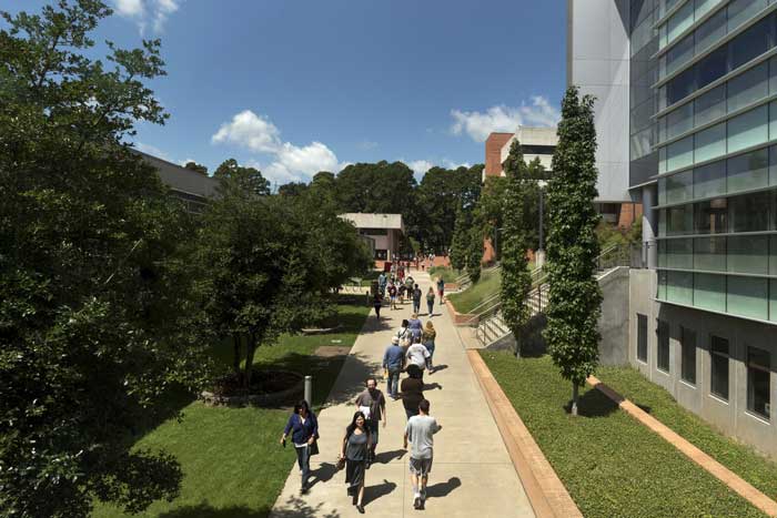 Students walk along the campus of the University of Arkansas at Little Rock. Photo by Lonnie Timmons III/UA Little Rock Communications.