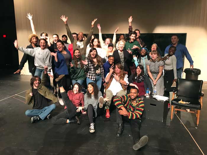 Successful alum Susan Ferris visits with UA Little Rock students from the Department of Theatre Arts and Dance.