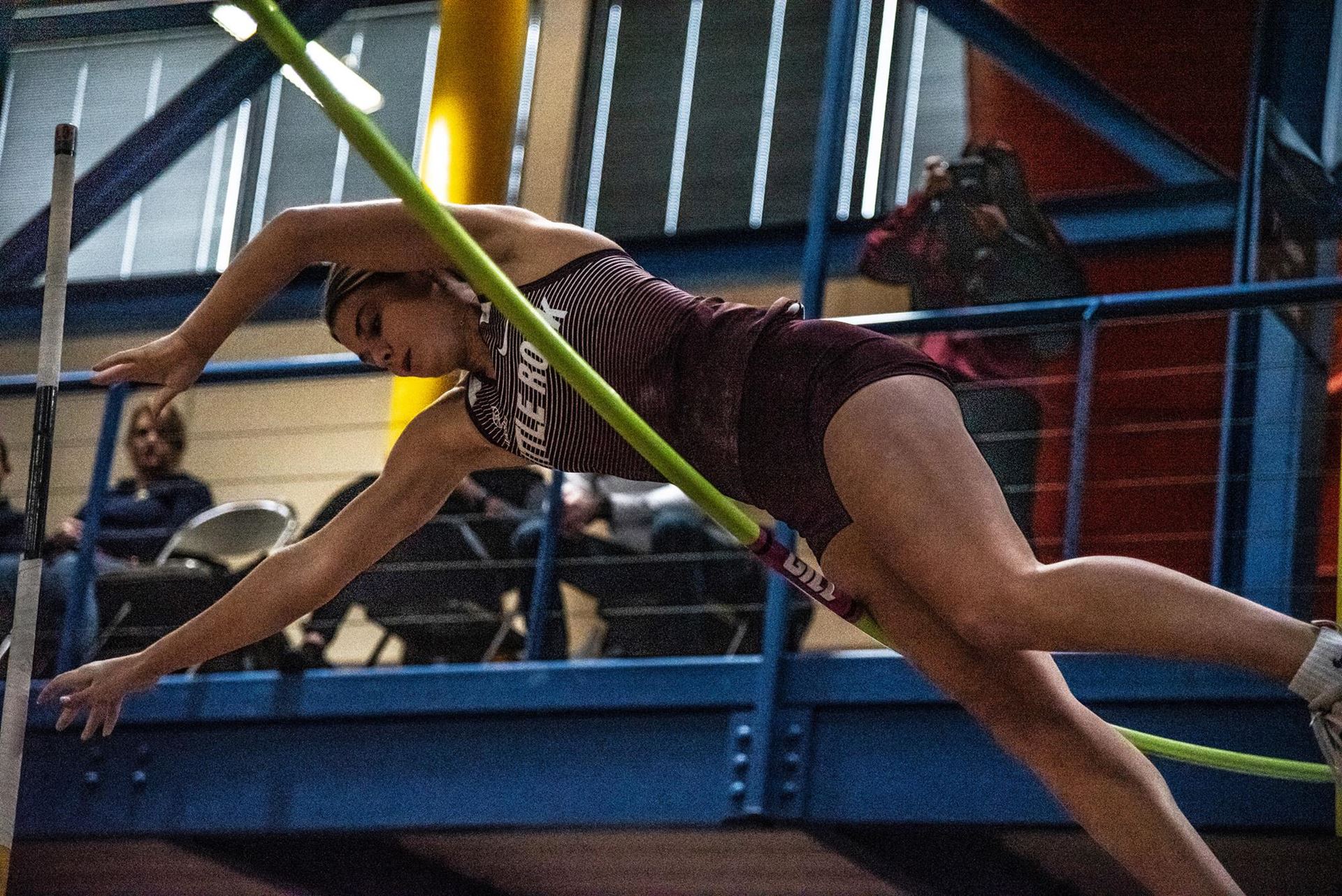Tricia Pierce registered a height of 11-5.75 (3.50m) in the pole vault at the Jan. 17, 2020 track and field invitational in Fayetteville.