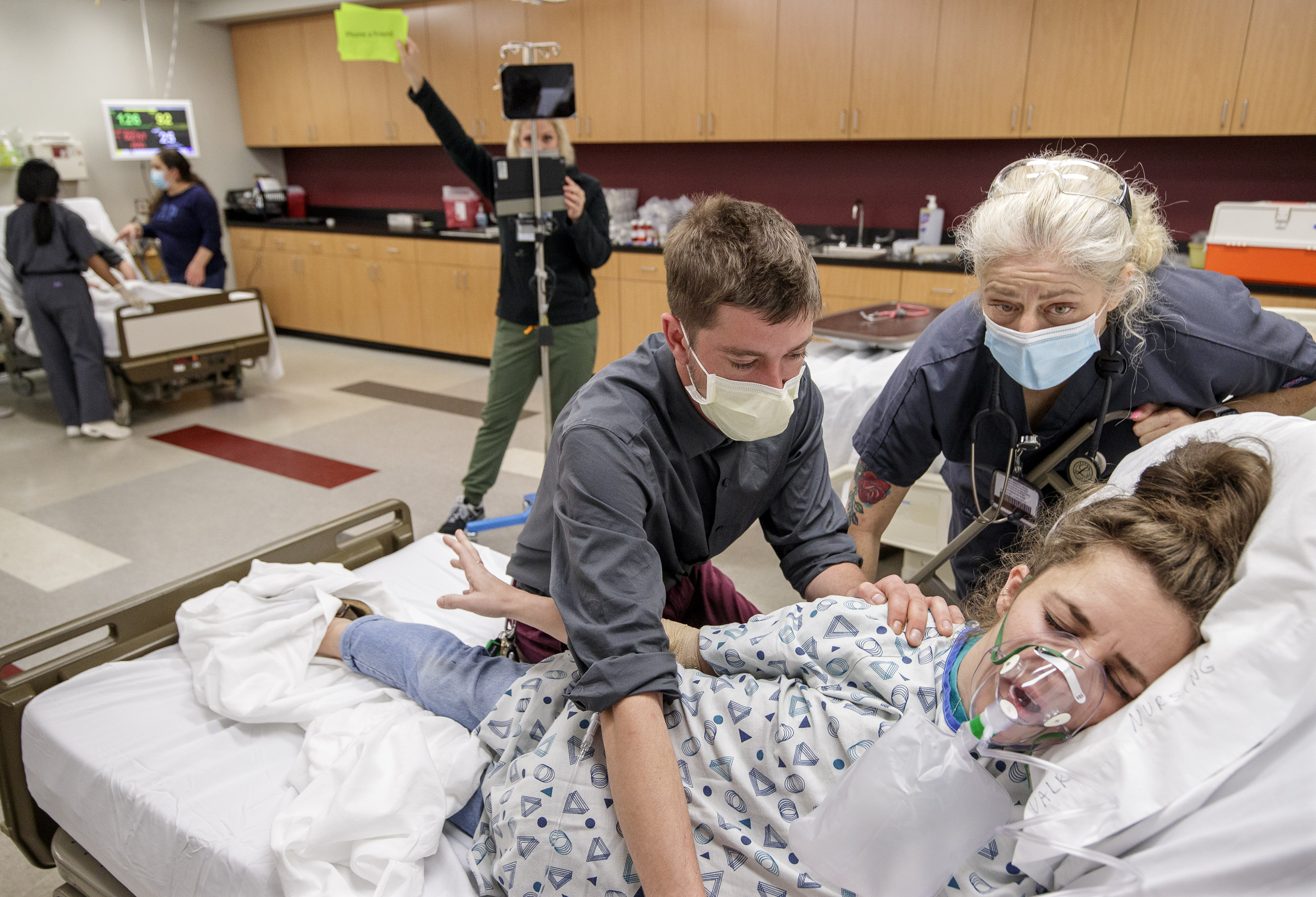Senior nursing students in the UA Little Rock School of Nursing prepare for transition to practice by participating in an Emergency Room simulation in the Center for Simulation Innovation. Photo by Ben Krain.