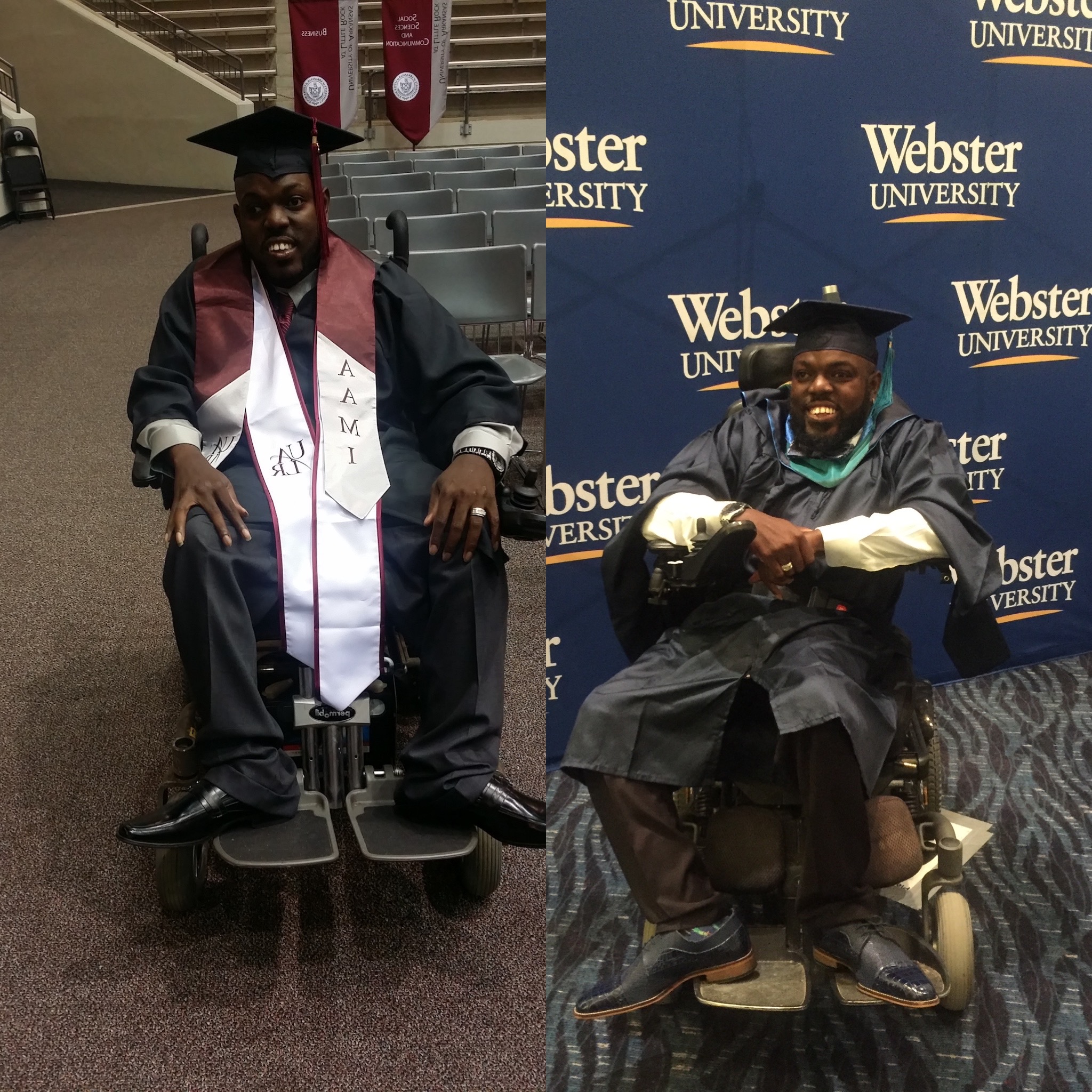 UA Little Rock graduate Freddie Epperson celebrates his graduations from UA Little Rock and Webster University.