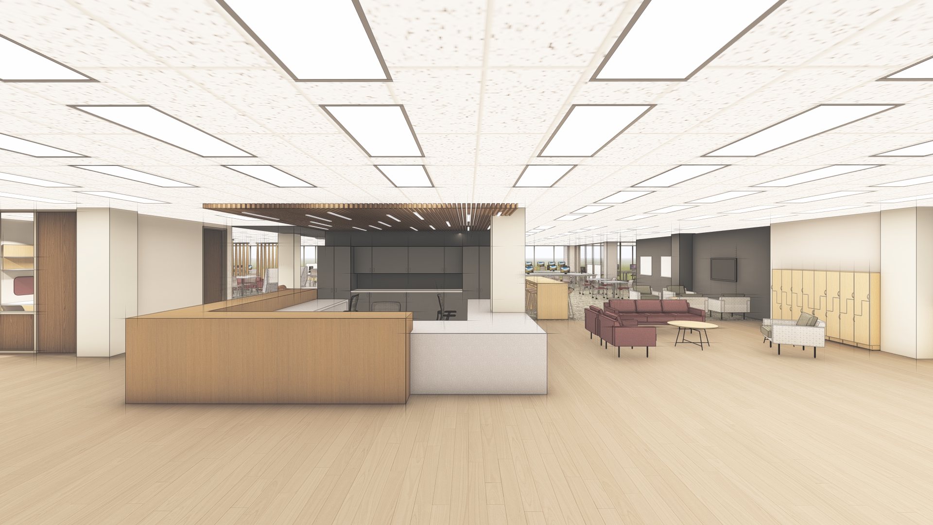 A rendering by WER Architects/Planners of the finished Learning Commons project in Ottenheimer Library.
