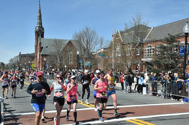 Meg Berry and Chris Shuptrine compete in the Boston Marathon.