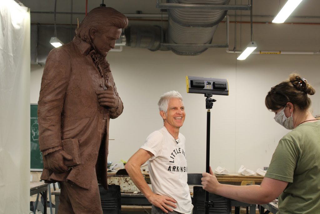 KARK interviews Kevin Kresse about his Johnny Cash Sculpture during a public visit at UA Little Rock.