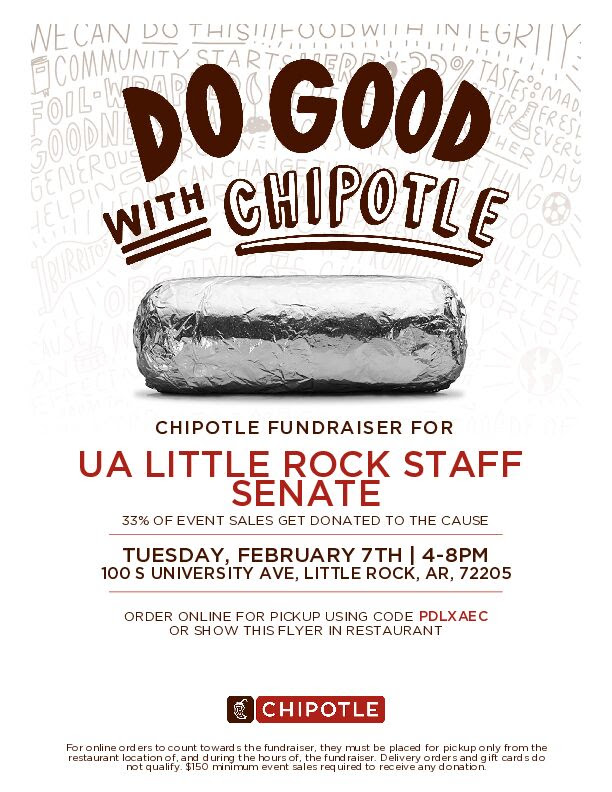 The UA Little Rock Staff Senate will hold a fundraiser at Chipotle on Feb. 7 to raise money for the Helping Hands Campaign.
