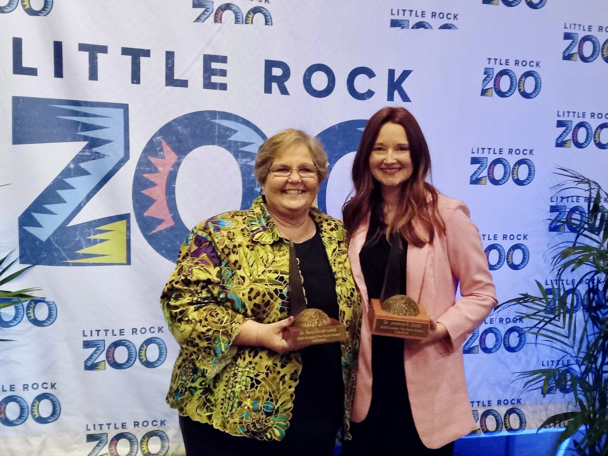 Dr. Jessica Scott, associate director of the Donaghey Scholars Honors Program, and Dr. René Shroat-Lewis, associate professor of geology, both received a Sustain the Rock Award from the Little Rock Sustainability Commission on April 19.