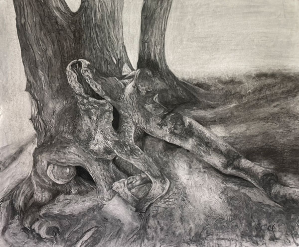 Jordan Saxion will display this drawing, "Clinging," in her master's thesis exhibition.