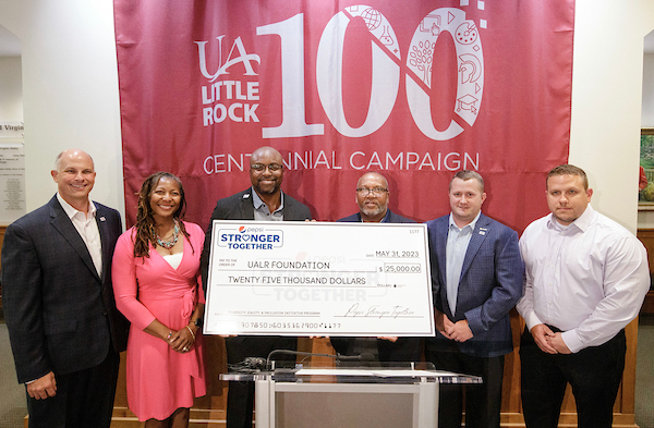 PepsiCo. executives present a $25,000 gift to UA Little Rock for diversity, equity, and inclusion programming. Photo by Benjamin Krain.