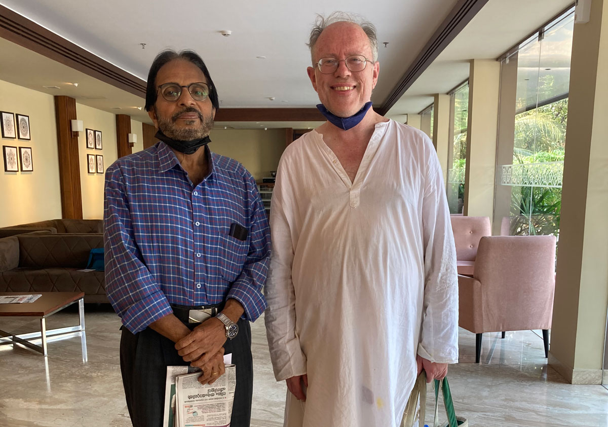 Dr. Rolf Groesbeck (right), a professor of music history and ethnomusicology, traveled to India last April to participate in the Indian festival Perumkaliyattam of Chamundi Kottam.