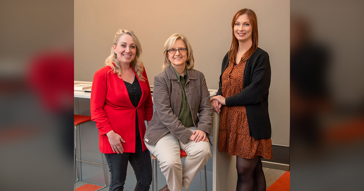 UA Little Rock alumni who now work successful careers at Cromwell Architects Engineers include Jenna Maness, Tammy Siler, and Brittani Mitchell. Photo by Mary Logan.