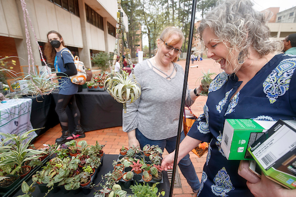 Students and staff participate in a campus Earth Day event. Photo by Ben Krain.