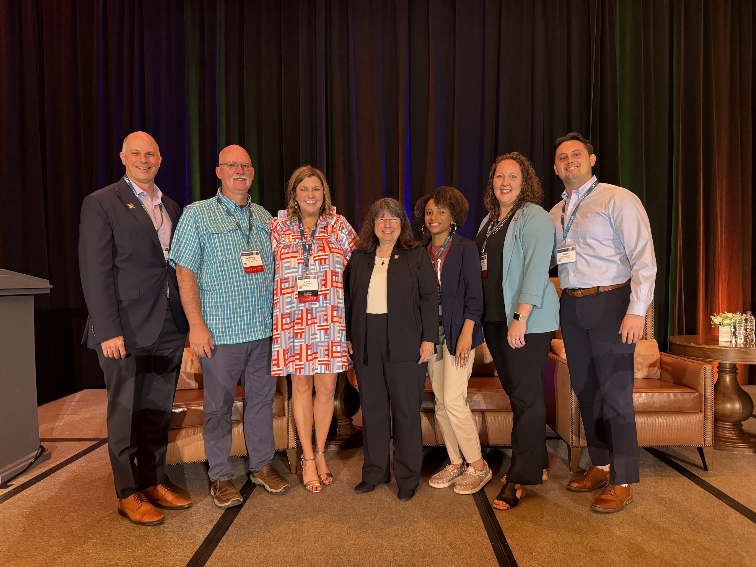 Dr. Carrie Phillips attends the 2024 CASE District IV Conference in San Antonio, Texas, with UA Little Rock colleagues, from left to right, Christian O'Neal, Anthony Buttrum, Dr. Phillips, Chancellor Christina Drale, Laterika Tooks, Muriel Schrepfer, and Noah Henkell.