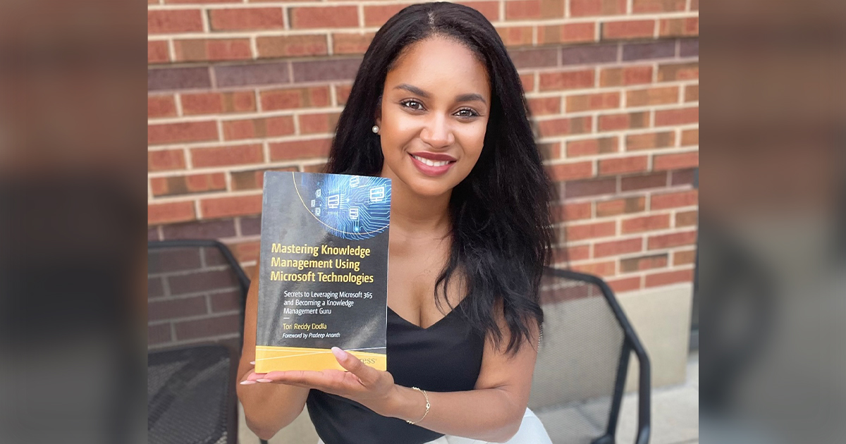 Dr. Tori Dodla is shown with her new book, “Mastering Knowledge Management Using Microsoft Technologies.”