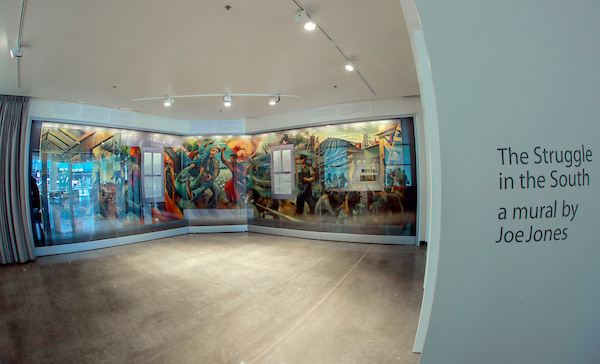 The Joe Jones mural, "The Struggle in the South," is on display at UA Little Rock Downtown. Photo by Ben Krain.