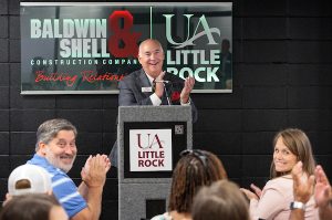 Bobby Gosser, president and CEO of Baldwin & Shell, speaks about the many talented alumni of UA Little Rock who now work at Baldwin & Shell. Photo by Benjamin Krain.