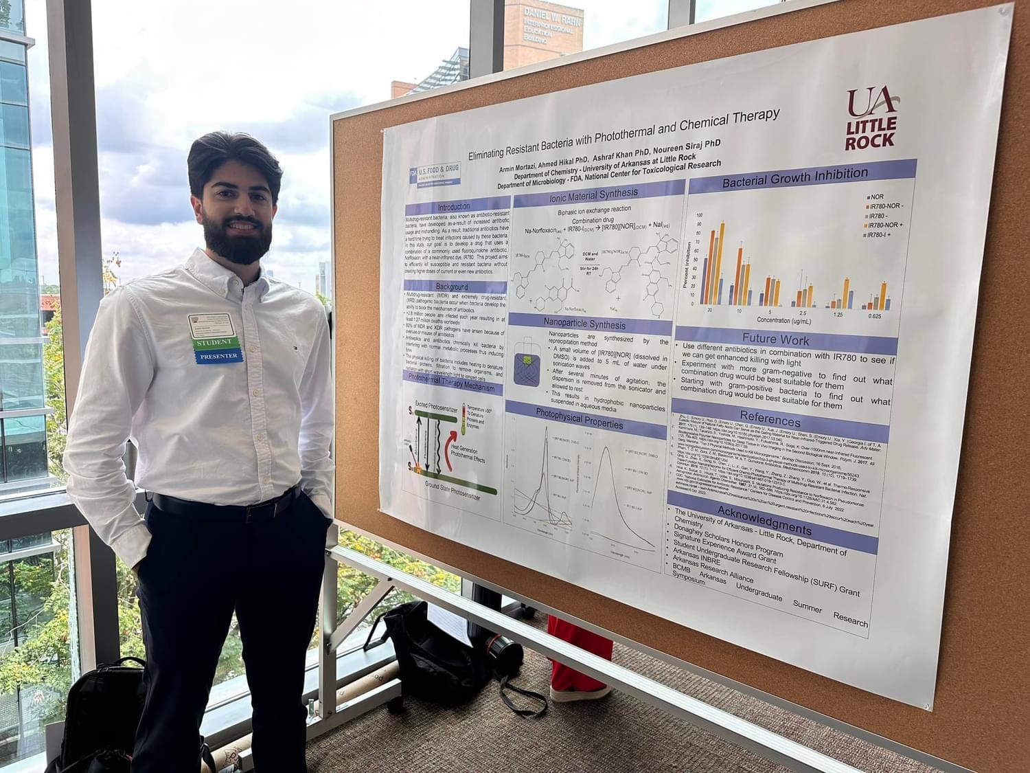 Armin Mortazi presents his research with the FDA at the UAMS Arkansas Undergraduate Summer Research Symposium.