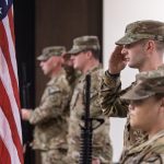 The Arkansas National Guard presenting the colors during a Veterans Day Ceremony on campus. Photo by Benjamin Krain.