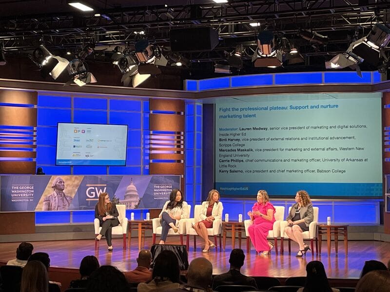 Dr. Carrie Phillips, chief communications and marketing officer at UA Little Rock, participates in a panel discussion at the HashtagHigherEd US Conference.