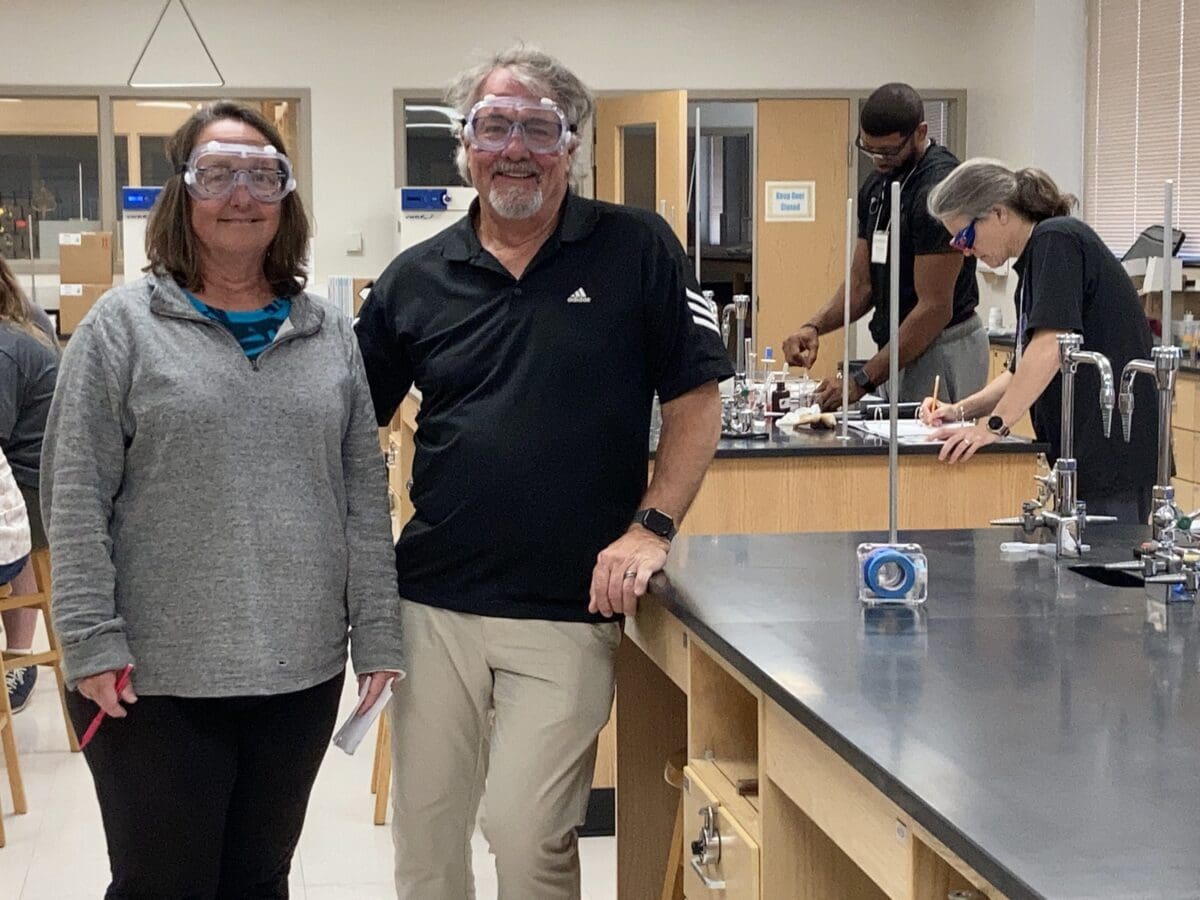 Lisa and Bill Cumming, a husband and wife team of AP chemistry teachers from Ohio, lead chemistry teachers during the Advanced Placement Summer Institute at UA Little Rock.