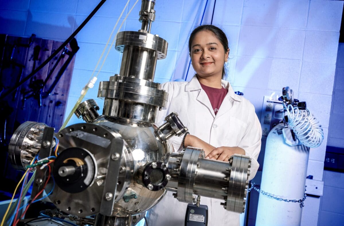 Graduate student Ranjitha Hariharalakshmanan won a prestigious scholarship from the AVS for her materials science research into a new way to purify water. Photo by Benjamin Krain