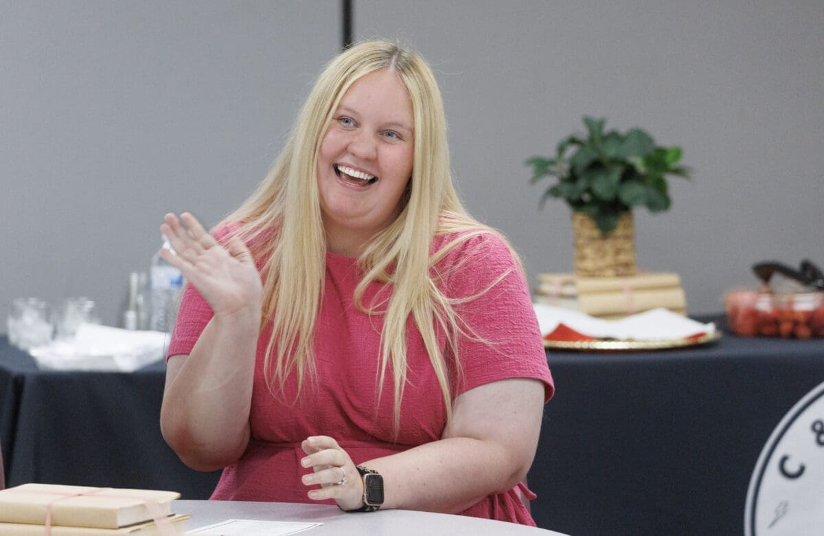 UA Little Rock student teacher candidate, Katelynn Burdiek, is matched with a mentor teacher from the Jacksonville North Pulaski School District during an event celebrating the partnership between the Jacksonville North Pulaski School District and UA Little Rock's School of Education.