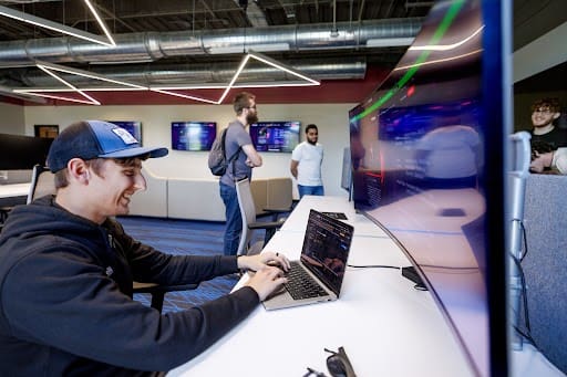 Students use the Cyberspace Operations Research and Education (CORE) Center at the University of Arkansas at Little Rock.