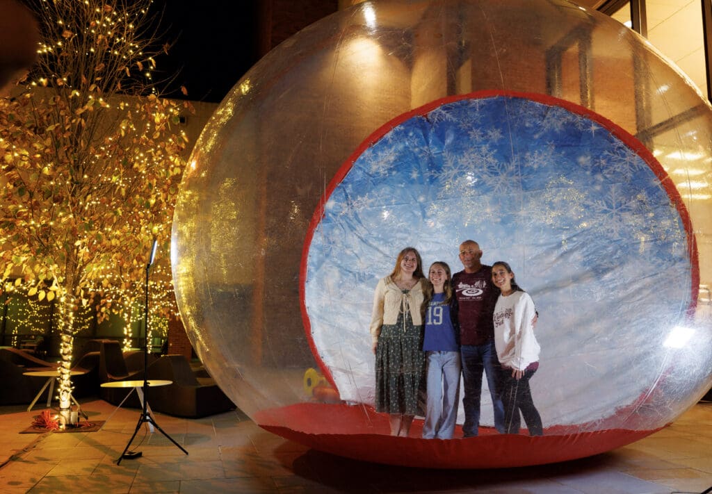 UA Little Rock Winter Fest snow globe/photo booth