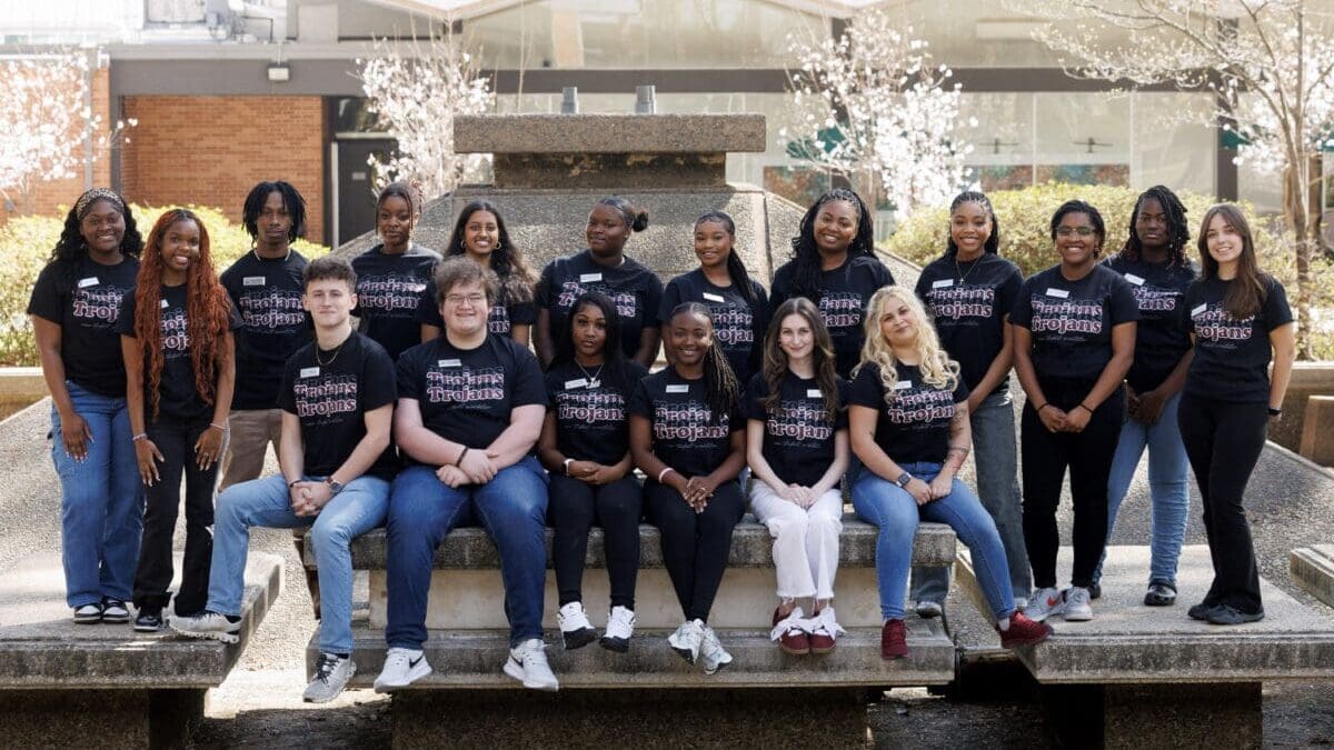 students at cooper fountain smiling