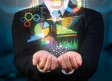 businessman holding data visualization