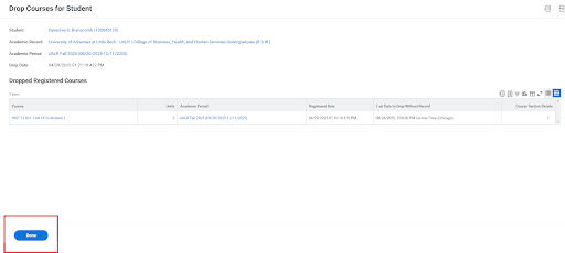 Review the Course Drop Information and click Done