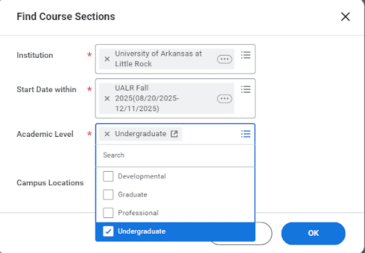 Academic Level: Select the appropriate level for the student