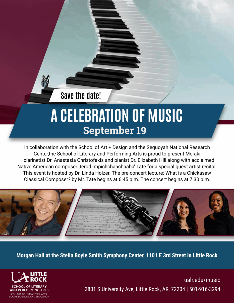 Flyer for A Celebration of Music concert with Meraki and Jerod Tate.